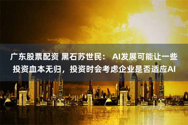 广东股票配资 黑石苏世民： AI发展可能让一些投资血本无归，投资时会考虑企业是否适应AI